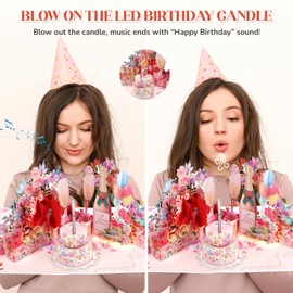 Birthday Card for 50 Years Woman, Birthday Card 50 Years with Music & Light for Women, 3D Champagne Pop-Up Singing Card Birthday for 50 Years Women, Mother, Wife, Ladies