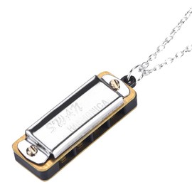 Mini Harmonica, Necklace Key from C 4 Holes 8 Tones Harmonica Portable Harmonica for Children Beginners (Silver)