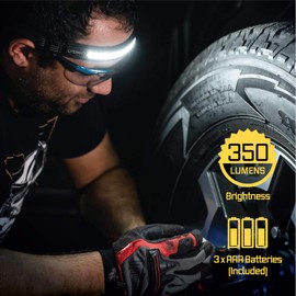 Liteband ACTIV 350 Wide-Beam LED Headlamp - 210° Illumination, 350 Lumens, Lightweight Design, AAA Batteries, Red LED Mode - Camping, Running, Hiking, Fits Hard Hats and Helmets, LBA350-AC, Carbon