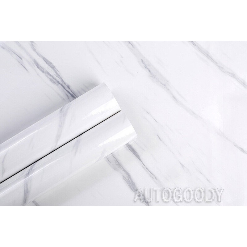 AutoGoody 4ft x 30ft Gloss White Marble Granite Stone Wallpaper