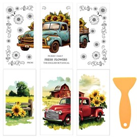 beinkmake 6 Sheets Vintage Truck Rub on Transfers for Crafts and Furniture 12×6inch Farmhouse Sunflower Furniture Transfer Stickers for Wood Cabinet Dressers Home Decor