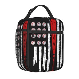 American Flag Baseball Lunch Box Insulated Sport Lunch Bag Reusable Tote Bag For Women Men Picnic Travel