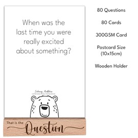 Mindfulness Question Cards – 80 Coaching and Reflection Prompts with Wooden Holder for Groups Therapy and Self Awareness