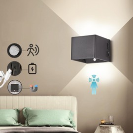 oxhyhx Battery Powered Operated Motion Sensor Magnetic LED Wall Light,Rechargeable USB Port Indoor Wall Sconce,Wireless Wall Mounted Lamps for Bedside Stair