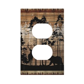 WMHUSU Decorative Outlet Covers Abstract Bear Deer Forest on Brown Wood Plank 1 Gang Wall Plate Receptacle Duplex Light Switch Cover Plate Single Dual Plug Covers Electrical Switchplate (2 Pack)