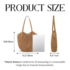 HuiYStar Women's Straw Shoulder Bag Large Summer Beach Bag Rattan Braided Tote Bag for Holiday, khaki