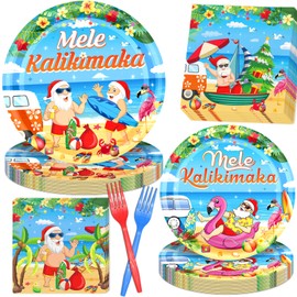 96PCS Christmas In July Decorations Christmas In July Party Decorations Christmas In July Plates and Napkins for 24 Person Mele Kalikimaka Hawaiian Christmas July Birthday Decorations Supplies