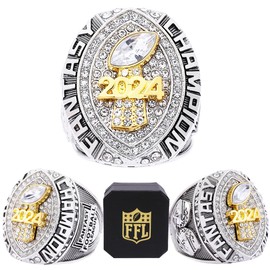 Fantasy Football Ring 2024 | Heavy FFL Champion Ring | Gold Silver Tone Plated Award Trophy for Fantasy Football League Winner (size 8)