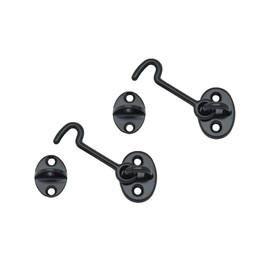 QCAA Forged Brass Cabin Hook Latch & Eye, 2-1/2", Matte Black, 2 Pack, Made in Taiwan