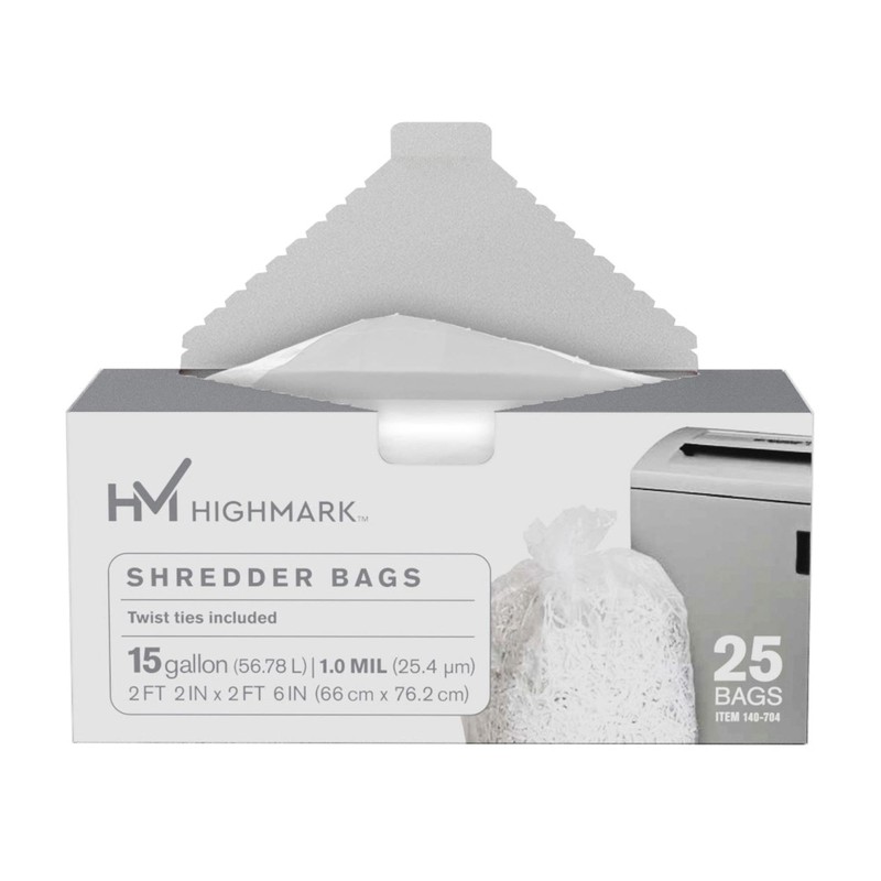 Highmark Shredder Bags, 1 mil, 15 Gallons, Clear, Box Of