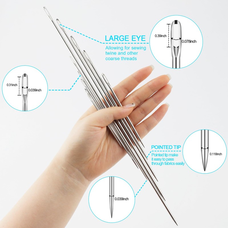 10 Pcs Professional Upholstery Needle, Long Sewing Needles 3"/4"/5"/6"/7"/8"/10"/12" Length,