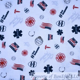 Signature BonEful Fabric FQ Cotton Quilt White B&W Medical Badge Nurse Dr 1st Responder US
