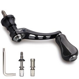 HEIGHTEN 1.8 - 2.0 inches (45 - 50 mm) Variable Reel Handle, Aluminum Knob / 0.8 inch (20 mm) Carbon Knob, For Shimano Daiwa Universal Spinning Reel, Arch Series (Carbon Knob - Black & Gunmetal) (958)