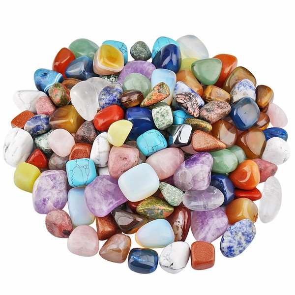 SUNYIK Tumbled Polished Stone,Irregular Rock Crystal for Tumbling,Cabbing,Assorted Stones 0.5"-1" 1pound(About 460 Gram)