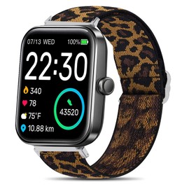 Compatible for AITAFY Smartwatch Bands, Sahouden Stretch Elastics Nylon Adjustable Replacement Strap Compatible with AITAFY ID207/FVYAO ID207/Gydom ID207/TMHAI ID207 Smart Watch/Tensky TK02/GGZZ ID207 (Leopard)