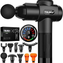 TOLOCO EM26 Massage Gun, sleek black design for deep tissue relief, features 10 massage heads and a silent motor— Comfort and perfect gift for anyone. - Color: Black