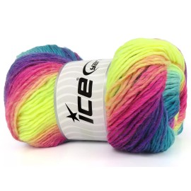 Ice Yarns Lana Bella Purple Turquoise Green Pink+ 82515 Ice Yarns Wool+ Striping 100g 273y