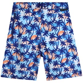 Body Glove Boys Swim Trunks - UPF 50+ Quick Dry Boys Swim Board Shorts Bathing Suit Kids Swimwear with Pockets (Sizes: 8-16), Navy Orange Palm Trees, 10-12