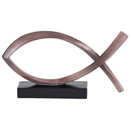 Dicksons Ichthys Ichthus Jesus Fish - 8 x 4 Inch Brown and Black Resin Tabletop Figurine
