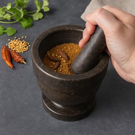 Natural Charcoal Marble Mortar & Pestle – Handcrafted Stone Grinder for Spices, Herbs & Kitchen Essentials (5.9” Diameter)