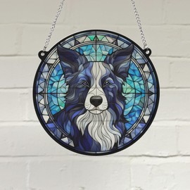 Image Industry Border Collie Long Haired Stained Glass Effect Suncatcher - Garden Gift - Dog Gift - Pet Memorial (19cm)