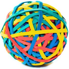 Rubber Band Ball 110 Around Rubber Bands 100g Elastics Colorful Bands Wrapping Bands Durable Bands for Stationery Document Organizing Stocking Fillers(Assorted Colors in Blue Green Red Yellow