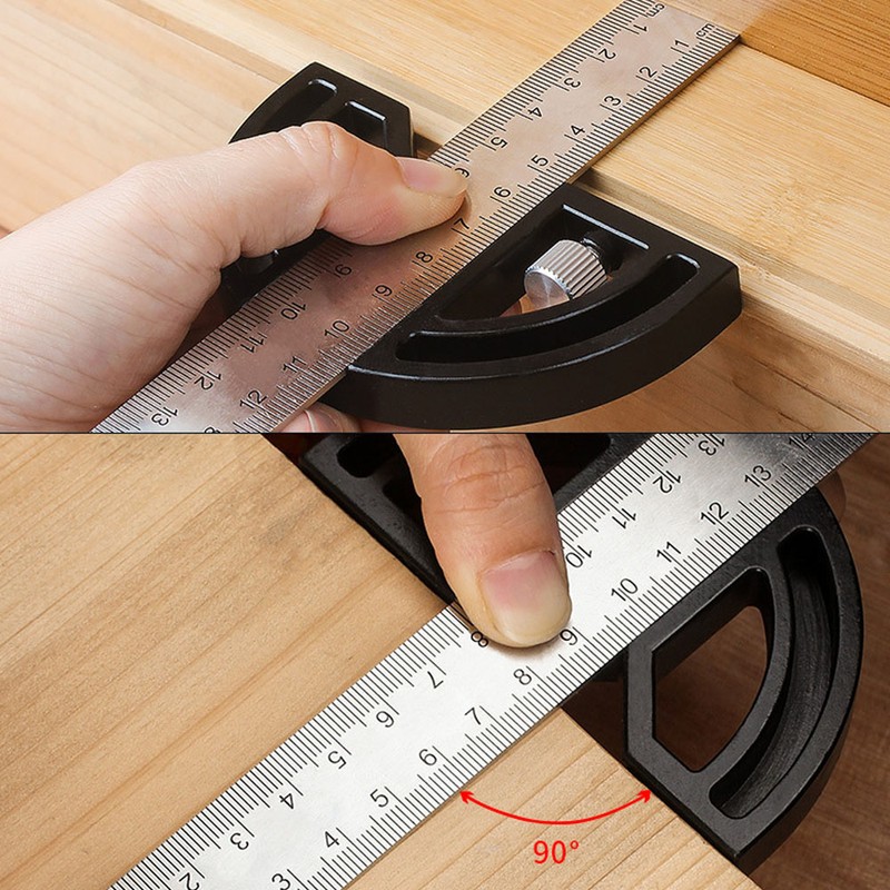2in1 Multifunctional Magnetic Straight and Angle Measuring Ruler Woodworking Scribe