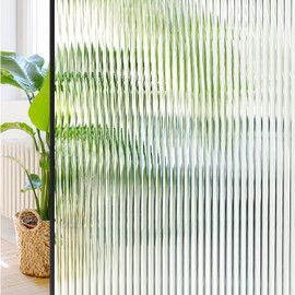 Windimiley Window Privacy Film 3D Reeded Glass Static Clings Fluted Frosted Decorative Window Stickers Winter Heat Control Sun Blocking Film Peel and Stick Adhesive Door Cover,17.5x78.7in,Transparent