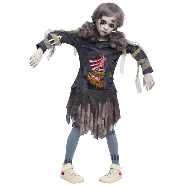 Spooktacular Creations Scary Halloween Zombie Costume, Living Dead Monster Child Costume for Girls, Halloween Dress Up Party-S(5-7yr)