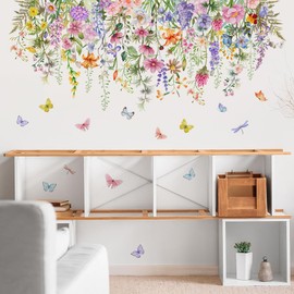 Vine Leaves Flower Wall Decals Butterflies Dragonfly Wall Stickers Baby Nursery Kids Bedroom Living Room Wall Déco