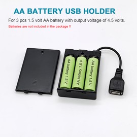 Goweewon AA Battery Holder, 2 Pack 3 AA Battery Holder with Leads, with Switch, (3x1.5 Volt) 4.5V AA Battery Pack Box Holder (3 AA Battery Holder with USB)