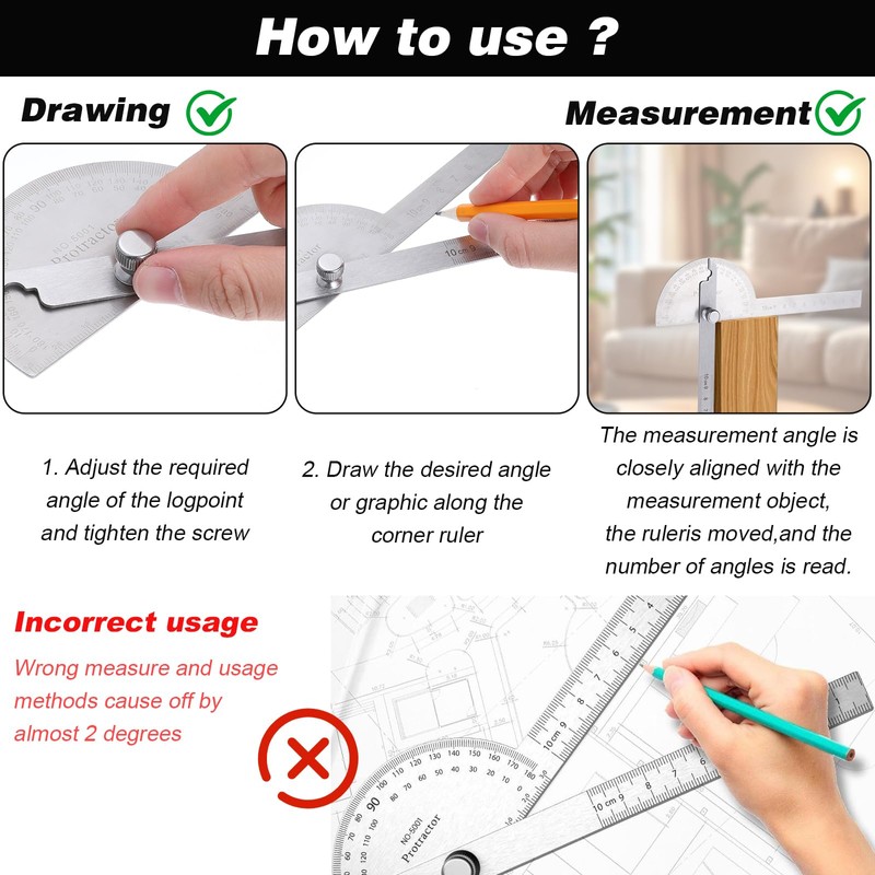 YUXIANLB Protractor Angle Finder Ruler Stainless Steel Adjustable Finder Round