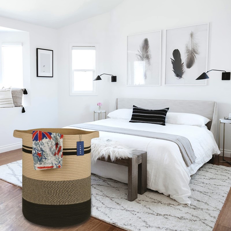 COMSE Extra Large Blanket Basket, Tall Laundry Basket, Nursery Hamper,