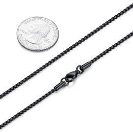 FOSIR Mens Black Rolo Chain Necklace, Stainless Steel Chain for Men and Women, Wide 2mm,18 Inch