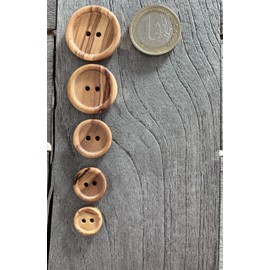 Pack of 10 Flat Real Olive Wood Buttons 2 Holes European Manufacture Visible Grain Raised Edge Natural (25 mm)