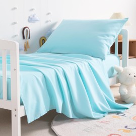 NTBAY Toddler Sheet Set - 3-Piece Microfiber Crib Sheet Set - Crib Flat Sheet Crib Fitted Sheet and Pillowcase - Solid Toddler Bedding Sets, Light Blue