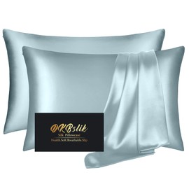 Silk Pillowcase 2 Pack, Mulberry Silk Pillow Cases Queen Size Set of 2, Anti Acne Silk Pillowcase for Hair and Skin, Natural Silk Satin Pillowcases Gifts for Women Men 2 Pack with Zipper, Aqua Blue