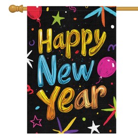 Louise Maelys Happy New Year Garden Flag 28x40 Inch Double Sided Ballon Small Burlap Welcome Winter Holiday Yard Outdoor Flag Outside House Decoration (Only Flag)