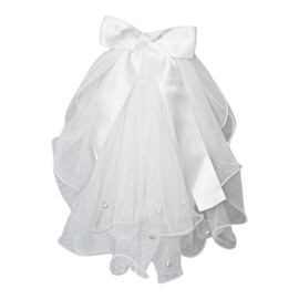 MeiAOBest Pet Wedding Veil,Cat Dog Hair Accessories Clip Dog Bowknot Lace Head Ornament Party Costume for Birthday Valentine's Day Wedding_White Bow