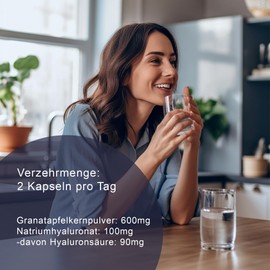 Hyaluron Kapseln, Hyaluronsäure 90 mg Kombiniert mit Granatapfelkern-pulver 600 mg, Grünlippmuschel & Methylsulfonylmethan (MSM) | Glutenfrei | Vegan | 60 Kapseln