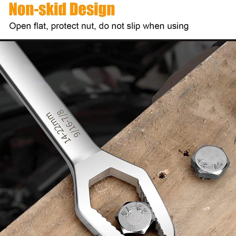Silver Universal Wrench,2 Pcs 8-22mm Double-Ended Multifunctional Universal Torx Wrench