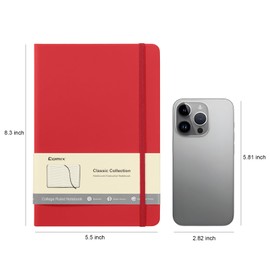 Comix 6 Pack Lined Journal Notebooks, 240 Pages, 5.4 x 8.3 inch, Red, Medium Hardcover Executive Notebooks, Classic College Ruled Notebooks for Writing