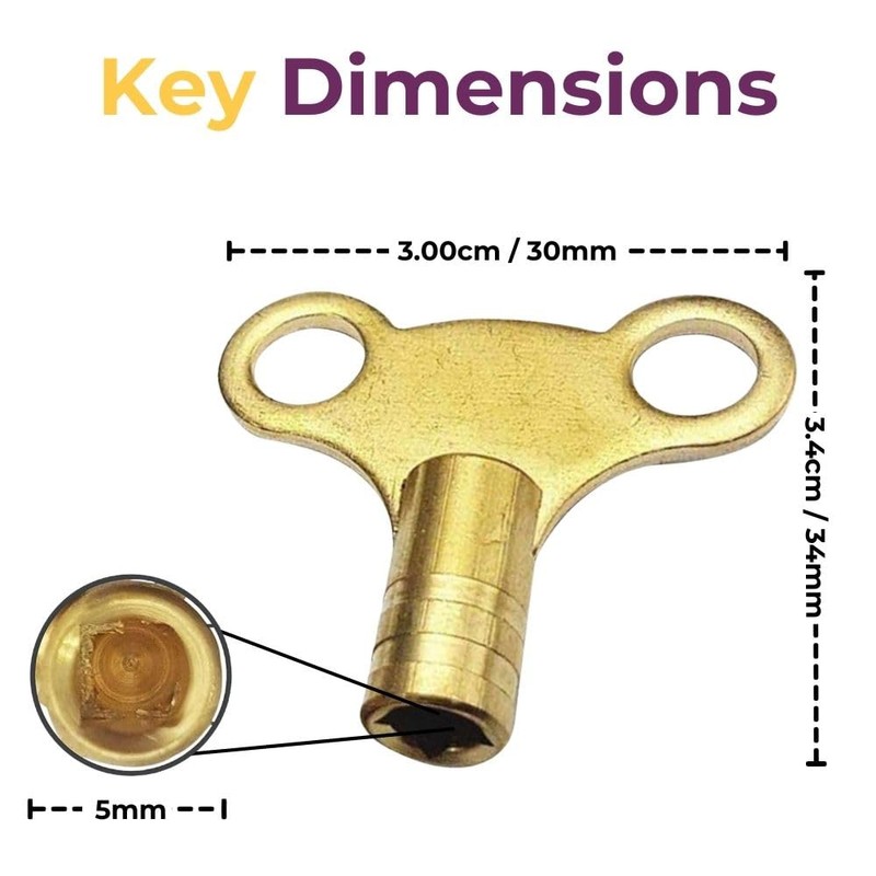 Radiator Bleed Key Solid Brass Clock Key Easy Grip Butterfly