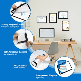 JR-MOV Adhesive Frames for Walls 10 Pcs Magnetic Sign Holder 8.5 X 11 Double Sided Display Magnetic Picture Frame Document Holder for Refrigerator Door Window Office Home School Store Business