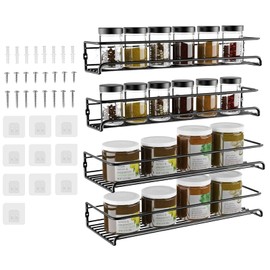 Estante De Cocina, 4 Piezas Estante De Condimentos De Metal, Ahorro De Espacio De Pared De Montaje En Pared Sin Perforación, Apto Para Cocina, Sala...