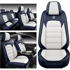 Bitablue Seat Covers for Kia Soul 2010-2024 Nappa Leather Car Seat Cover Compatible Airbag Seat Protector Waterproof Auto Seat Covers(Blue&White,Full Set)