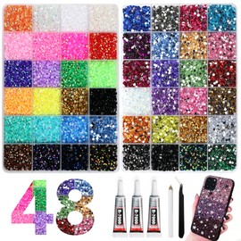 52000Pcs Bedazzling Kit with Resin Jelly Rhinestones, 3mm Flatback Crystal Gems, Tweezers and 3Pcs B7000 Glue for DIY Crafting, Clothes, Shoes, Nail Art, Book Decor
