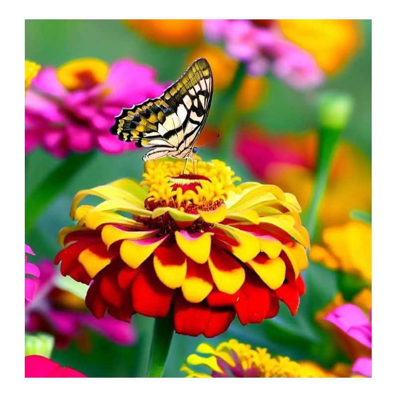 Zinnia elegans 'Sombrero' (Zinnia, Bi-Colored - Sombrero) Flower Seeds, Easy