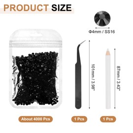 sourcing map 4000pcs Flatback Rhinestones Resin, SS16 4mm Resin Rhinestones Bulk Round Shine Gems with Pickup Tools for DIY Nail Art Tumblers Mugs Clothes, Black