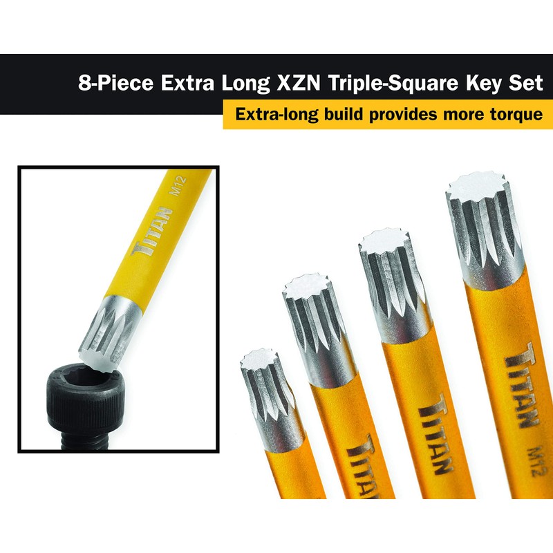 Titan 12733 Extra-Long Arm Triple Square Key Set - 8